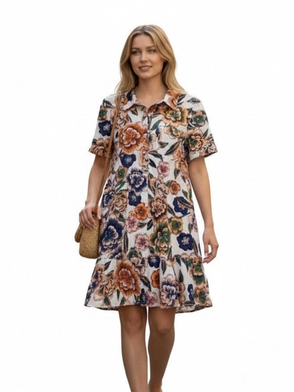 Joie Floral Short Sleeve Collared Shirt Dress